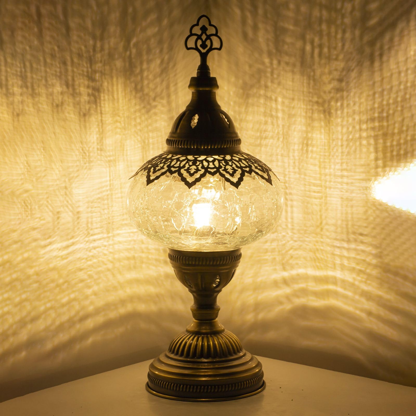 Mozaist Cracked Clear Moroccan Mosaic Table Lamp – Handmade Turkish Glass, Light Bulb Included, Boho Chic Bedside & Living Room Accent