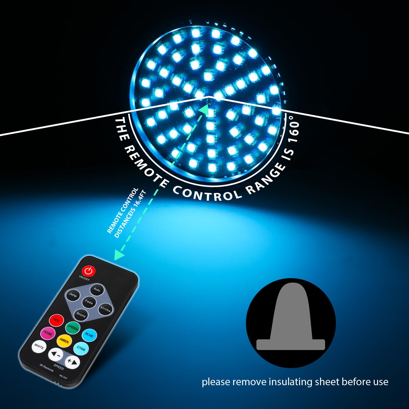 Telbum Luz estroboscópica recargable, funciona con pilas, RGB 54 LED, estroboscópico con mando a distancia, luz estroboscópica para Halloween, sonido activado, luces de fiesta, para DJ, Navidad, boda,