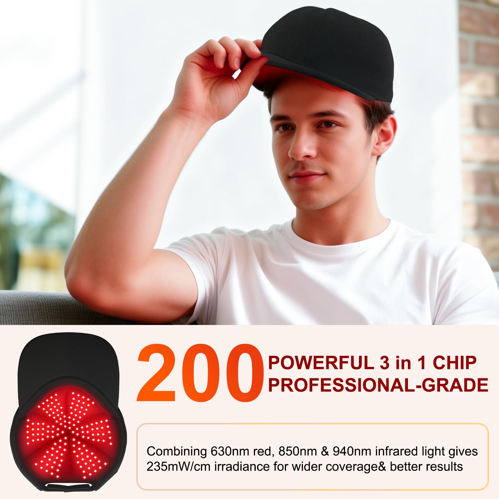 Gorra láser LLLT para crecimiento del cabello – Luz roja e infrarroja 660/850/940 nm, 5 niveles, temporizador