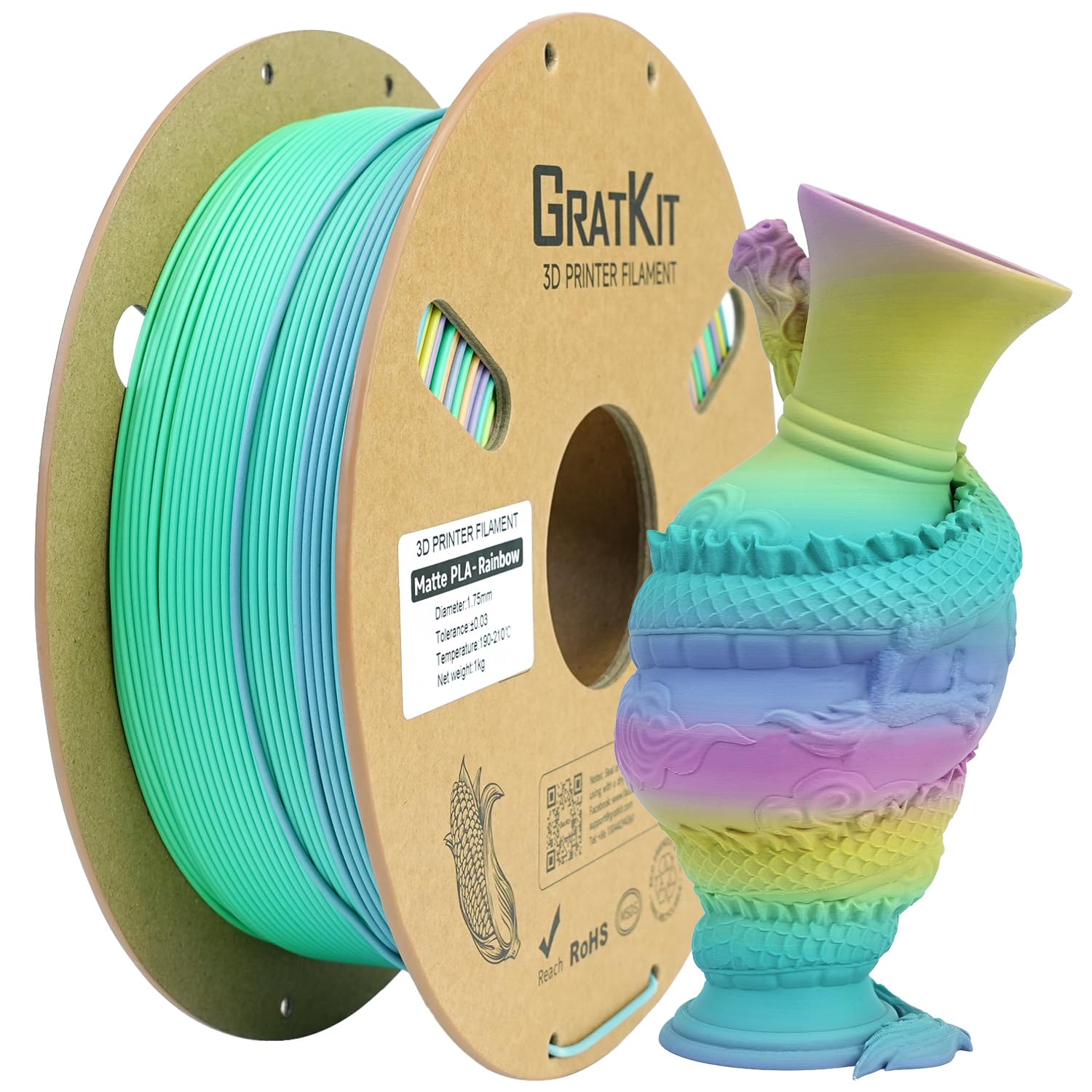 Gratkit Matte Rainbow PLA Filament 1KG,High Speed Matte Grape Crush