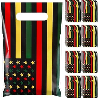 Kolldenn 48 Pcs Juneteenth Plastic Gift Bags Bulk Black Party Favors Bags June 19th Freedom Day Decoration for African Afro Juneteenth Day Party Favor Supplies Decoration