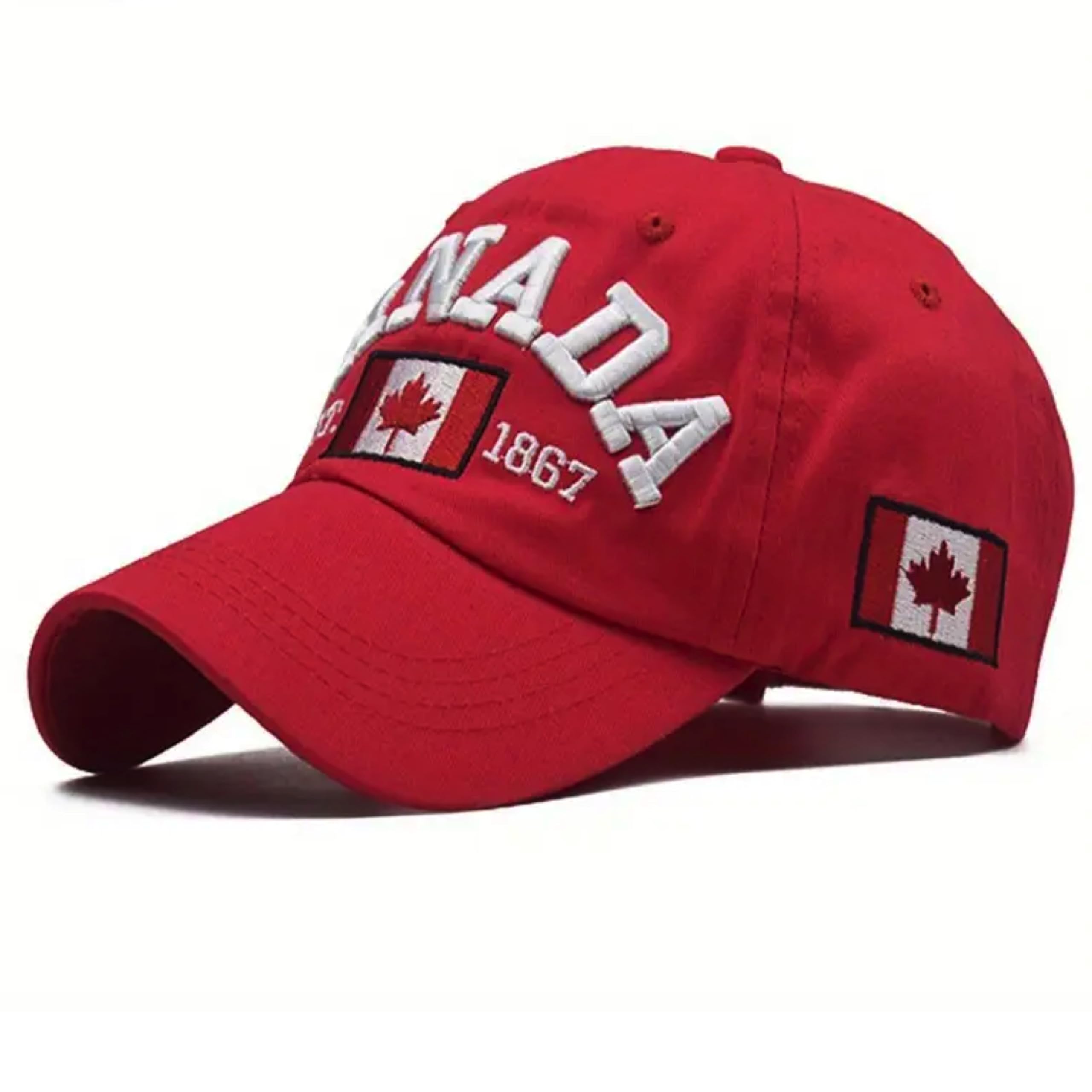 Trésors D'érable Unisex Red Canada Baseball Cap - 100% Cotton - Maple Leaf Embroide - Adjustable - Sports And Leisure Cap For Men And Women, 56, M