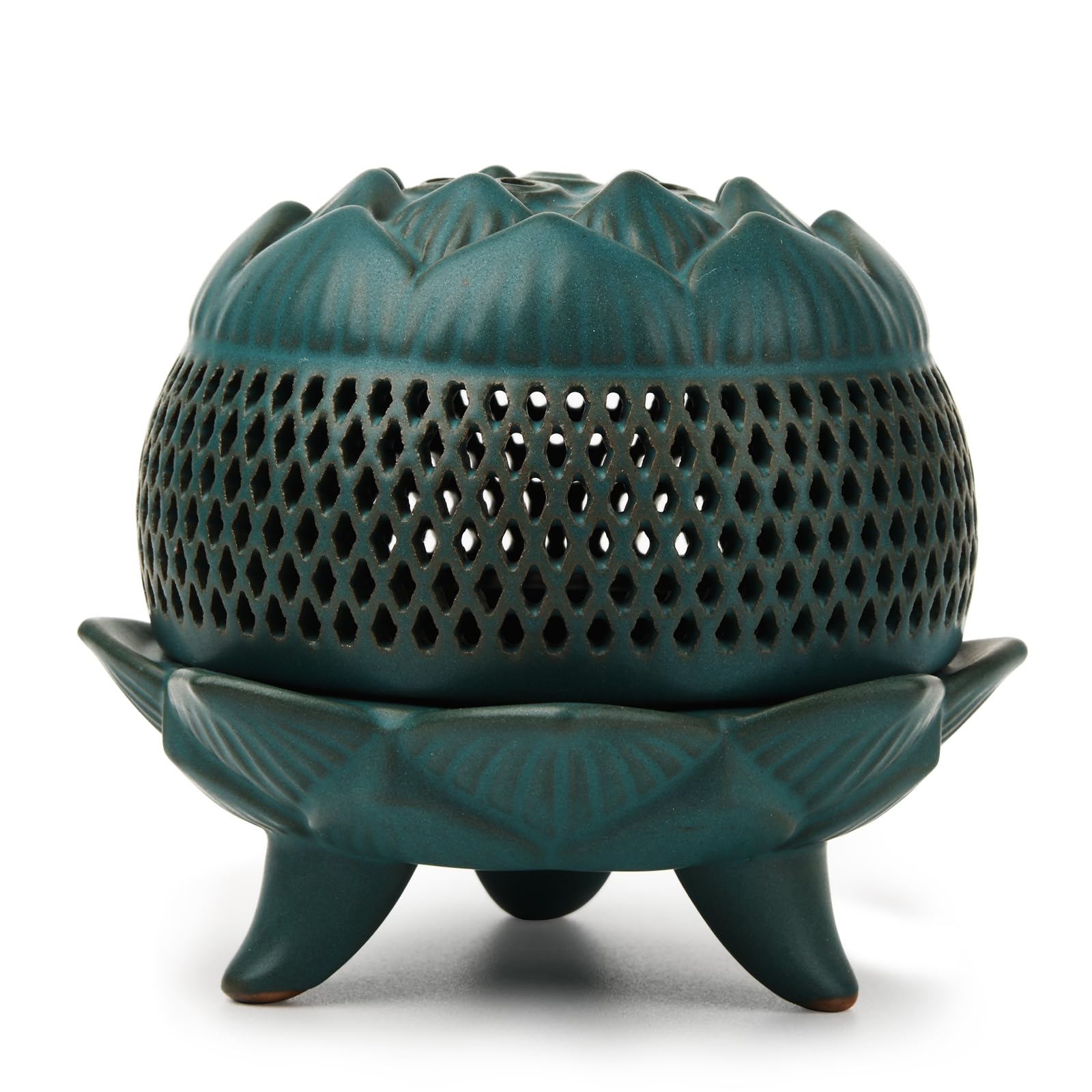 Ceramic Lotus Incense Burner with Incense Stick Holder,Handmade Smudging Burn Bowl Use for Stick/Coil Incense,Sage and Mosquito Incensel (Lotus 01)