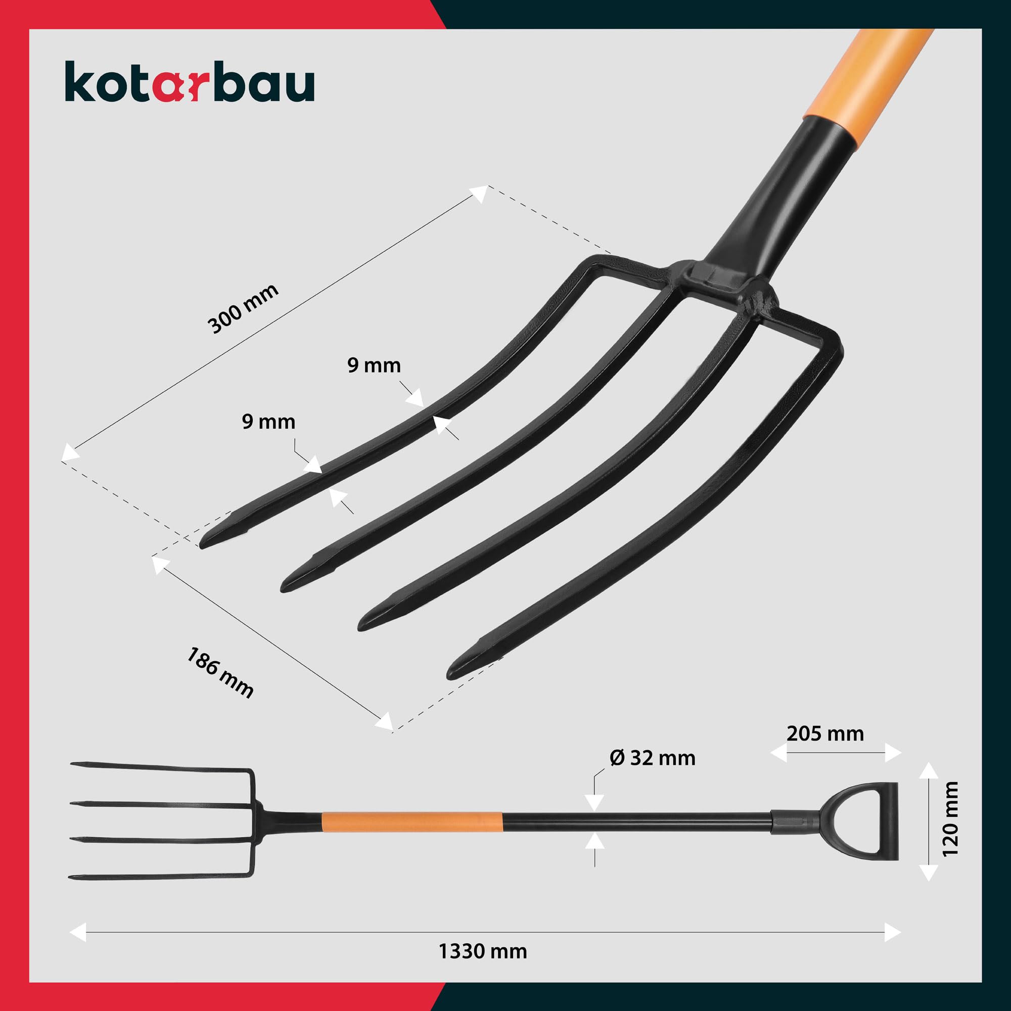 KOTARBAU® Spatengabel mit 4 Zinken Forke mit Stahlstiel 130 cm Heugabel mit D-Griff Mistforke Grabegabel Mistgabel Gartengabel Gartenforke Gartenpflege Gartengeräte Gartenwerkzeug
