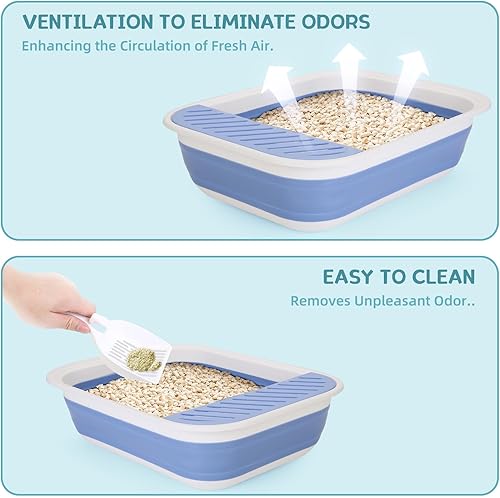 Miniatura 6 de ShineMe - Caja de arena plegable para gatitos, caja de arena pequeña para gatos con pala y bolsa de arena, impermeable, antisalpicaduras para gatos