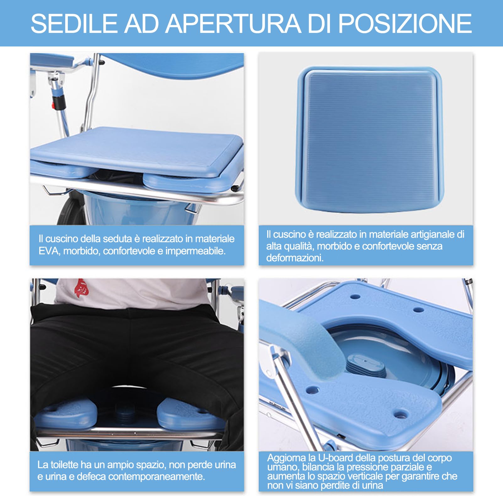 Sedia Doccia Disabili Con Ruote Sedia Comoda WC Smontabile Su 4 Ruote Sedia per WC Antiscivolo Carrozzina Da Toilette Sedia Comoda WC Imbottita Con Rotelle Vaso Rimovibile per Disabili
