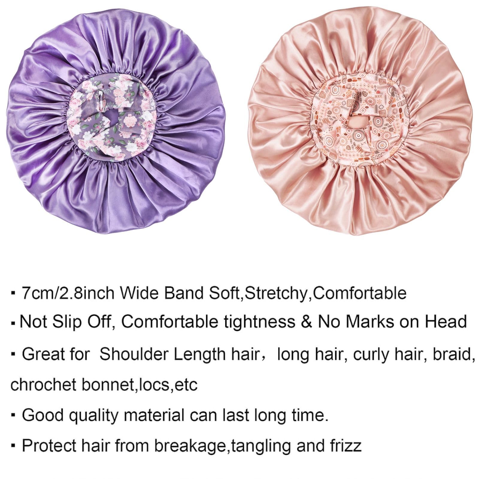 Isshin Beauty Haube aus Seidensatin, 2 Stück, 43,2 cm Durchmesser, extra große Jumbo-Schlaf-Satin-Hauben (Beige & Lila)