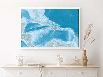Caribbean Map Wall Art, Framed Caribbean Map With Island Labels, Includes 500 Pins - Designed by a Professional Geographer (Masters in Environmental Science)...