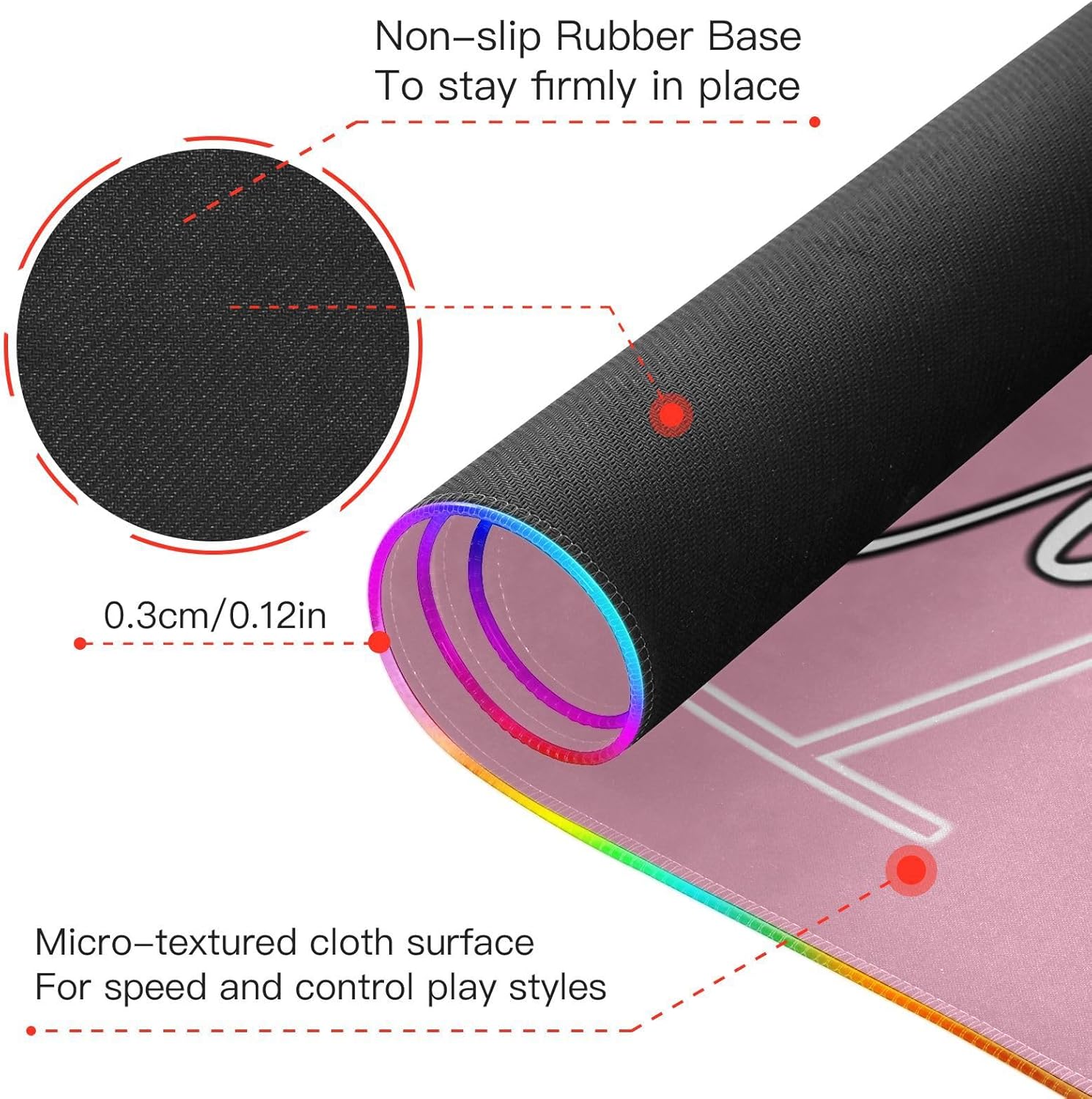 Pink Custom Wireless Charging Mouse Pad for Mobile Phone Personalized Extra Large Gaming Mousepad with 13 Lighting Modes Computer Mat for Gaming MacBook PC Laptop Desk Home Office