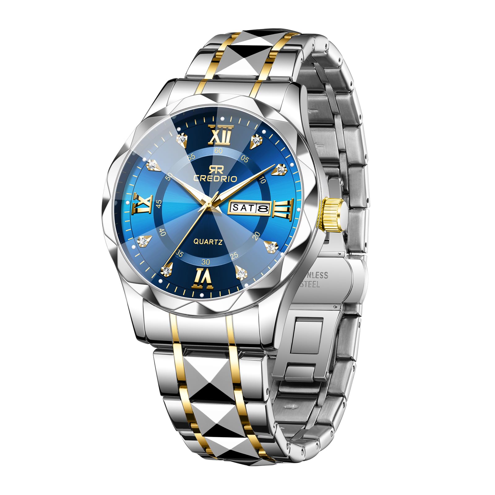 Dayllon Diamond Business Dress Men's Quartz Analog Watch Stainless