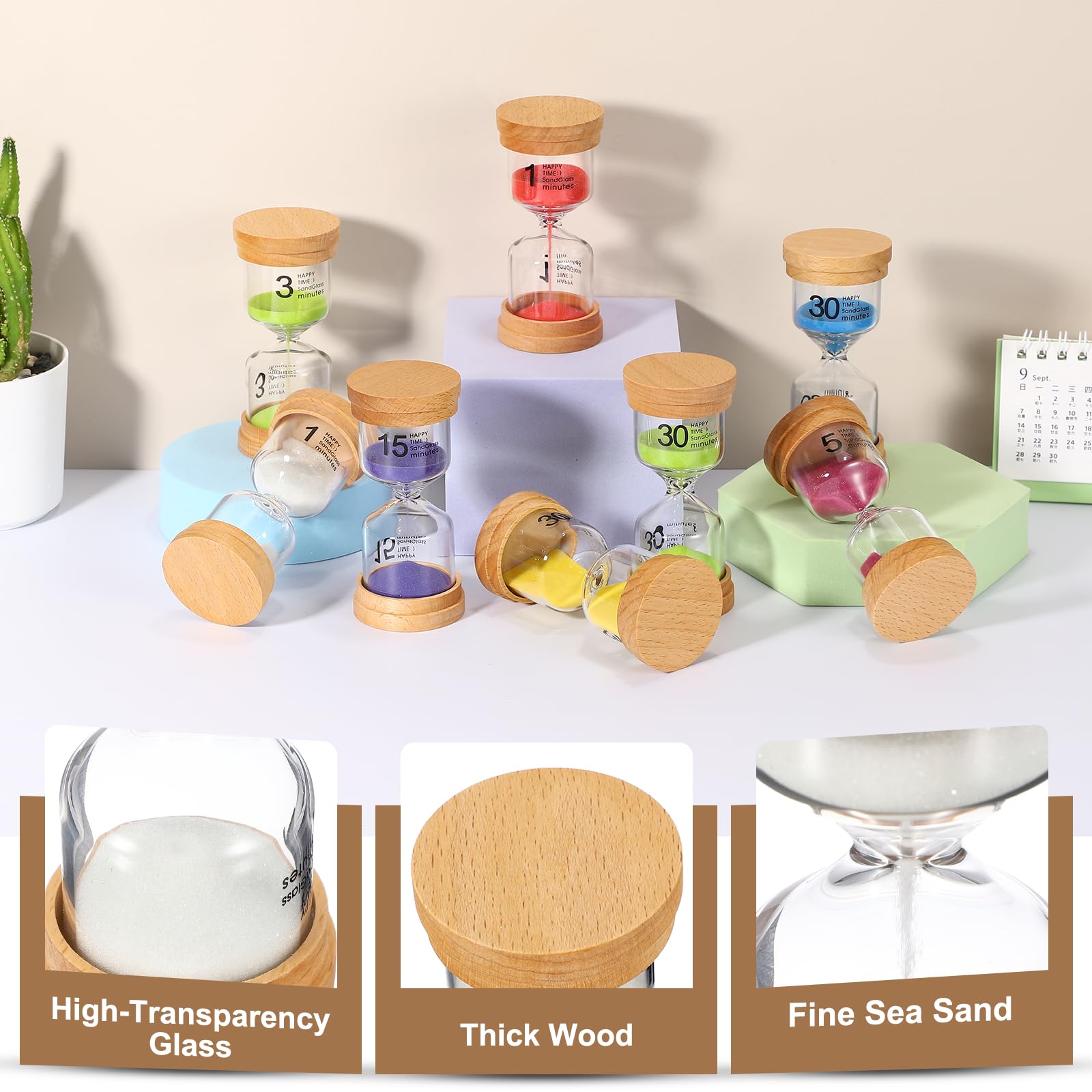 PATIKIL Reloj De Arena De 1 Minuto, Reloj De Arena De Vidrio Alto con Base De Madera para Decoración De Salón Cocina Hogar Oficina Restaurante, Blanco