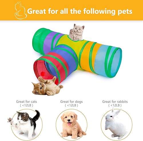 Miniatura 2 de Alicedreamsky Túnel para gatos, tubo plegable con 1 pelota de juego, túneles de gato de 3 vías para gatos de interior, cachorros, gatitos, gatitos,