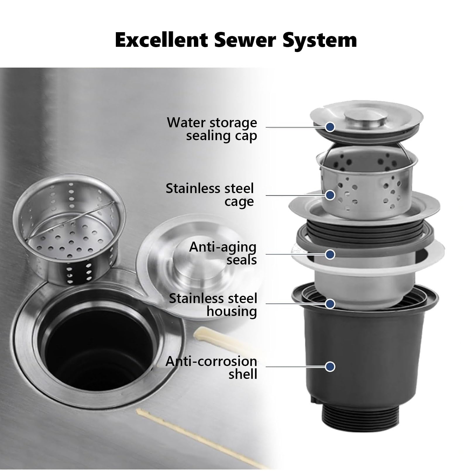 Évier Utilitaire autoportant en Acier Inoxydable, évier Commercial à Une cuve avec Plan de Travail, étagère de Rangement, Robinet d'eau Froide et Porte-Couteaux pour Restaurant, GA