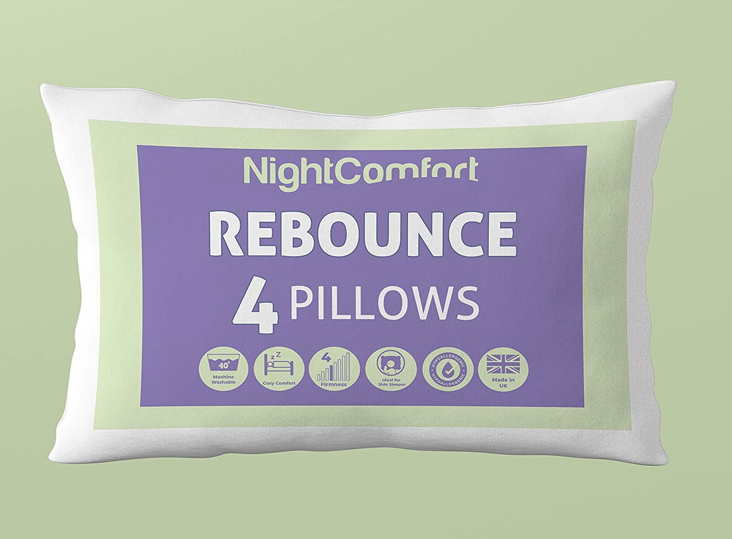 Night Comfort 4 Pack Luxury Standard Pillows Medium Supporting for Back and Side Sleep - Hypoallergenic Fluffy Microfibre with Hollowfibre Filled Bounce Back Bed Pillows
