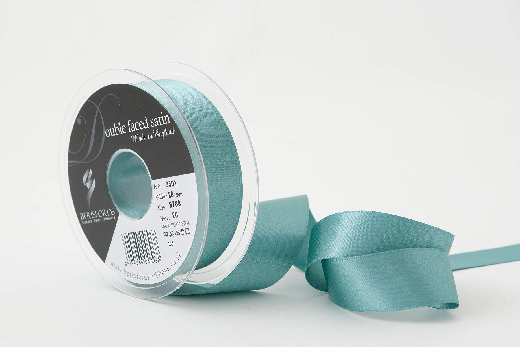 Berisfords Double FACE Poly Satin Ribbon, Petrol, 25 mm