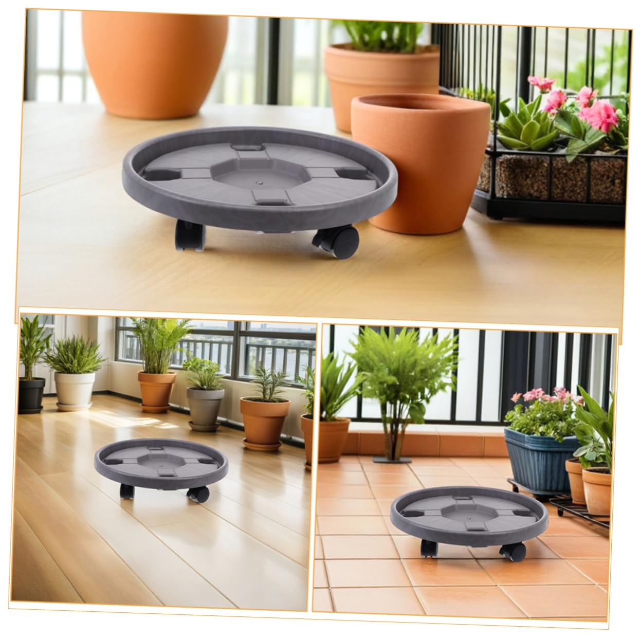 2pezzi Sottovaso con Ruote in Plastica Spessa Portavaso Mobile per Grandi Fioriere con Ruote Girevoli Frenabili Vassoio per Piante da con Base Ritenzione Idrica