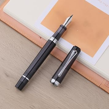Asvine Penbbs 489 Touchdown Filling fountain Pen Black Acrylic, Smooth Fine Nib Acrylic Pen for Office School Supplies Gift