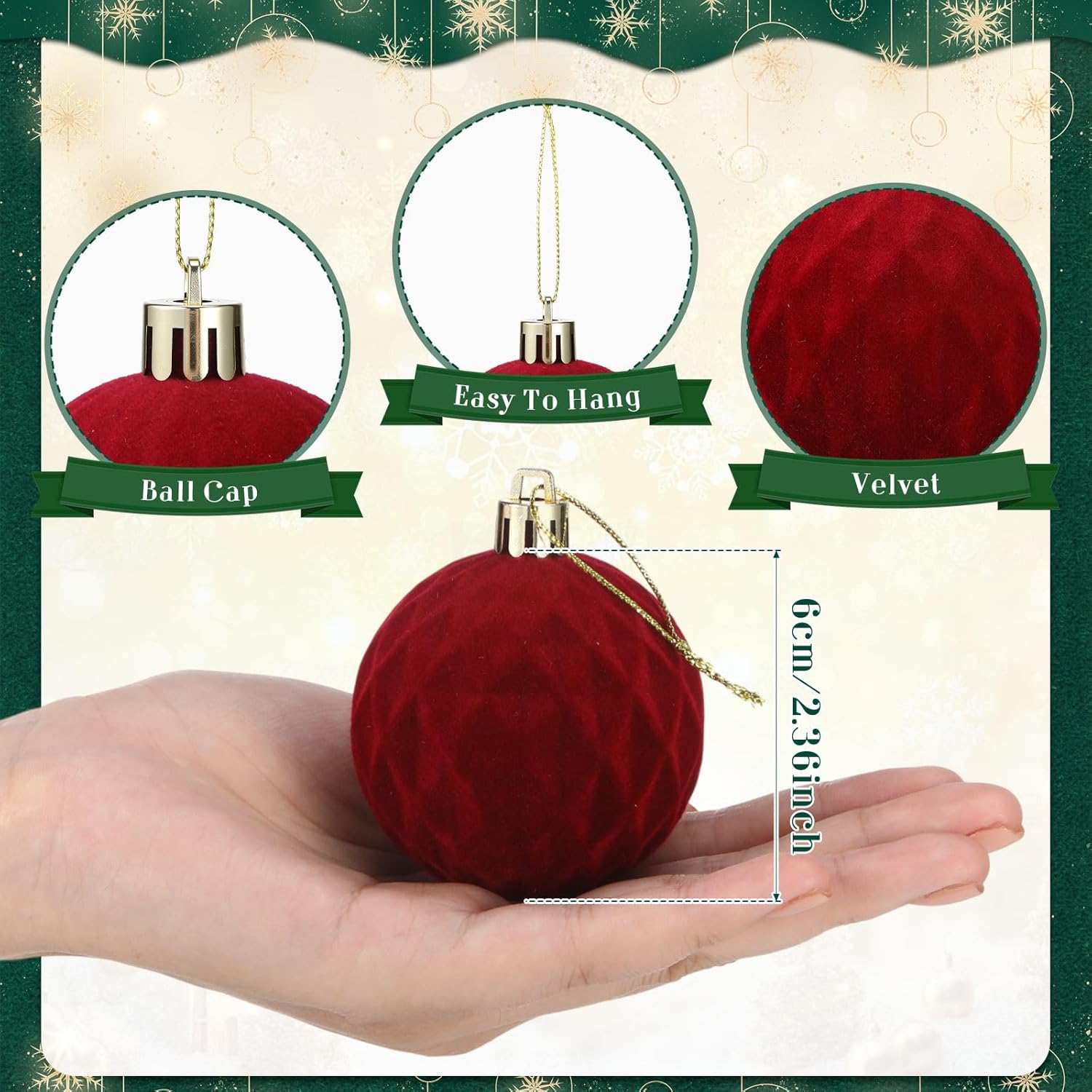 32 Pcs Velvet Christmas Balls Bulk 2.36 Inch Flocked Christmas Tree Ball Ornament Plastic Decorative Hanging Ornament Xmas Bulb Decorations Xmas Tree Decor for Holiday (Burgundy)