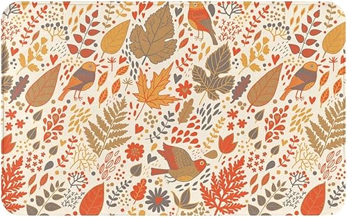 Bathroom Rugs Autumn Maple Leaf Floral Birds Bath Mat Soft Non-Slip Rugs for Indoor Outdoor Kitchen, Personalized Doormat for Home Decor 16x24In