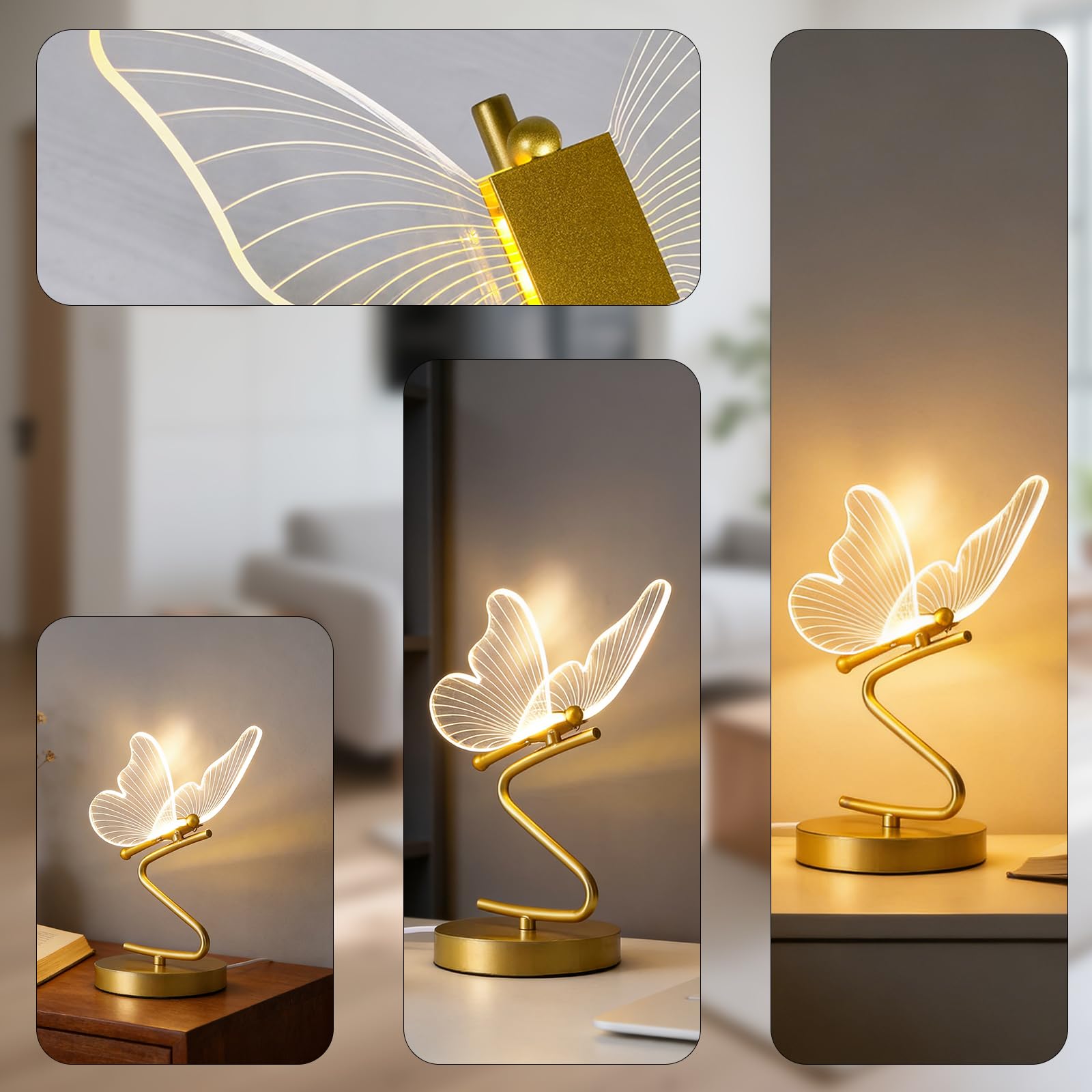 Lampa stołowa LED 6W Motyl Kreatywna lampka nocna 3000K Ciepłe światło Nowoczesne oświetlenie stołu LED Akrylowe dekoracyjne światło nocne Lampa do pokoju dziecięcego Czytanie Biurko