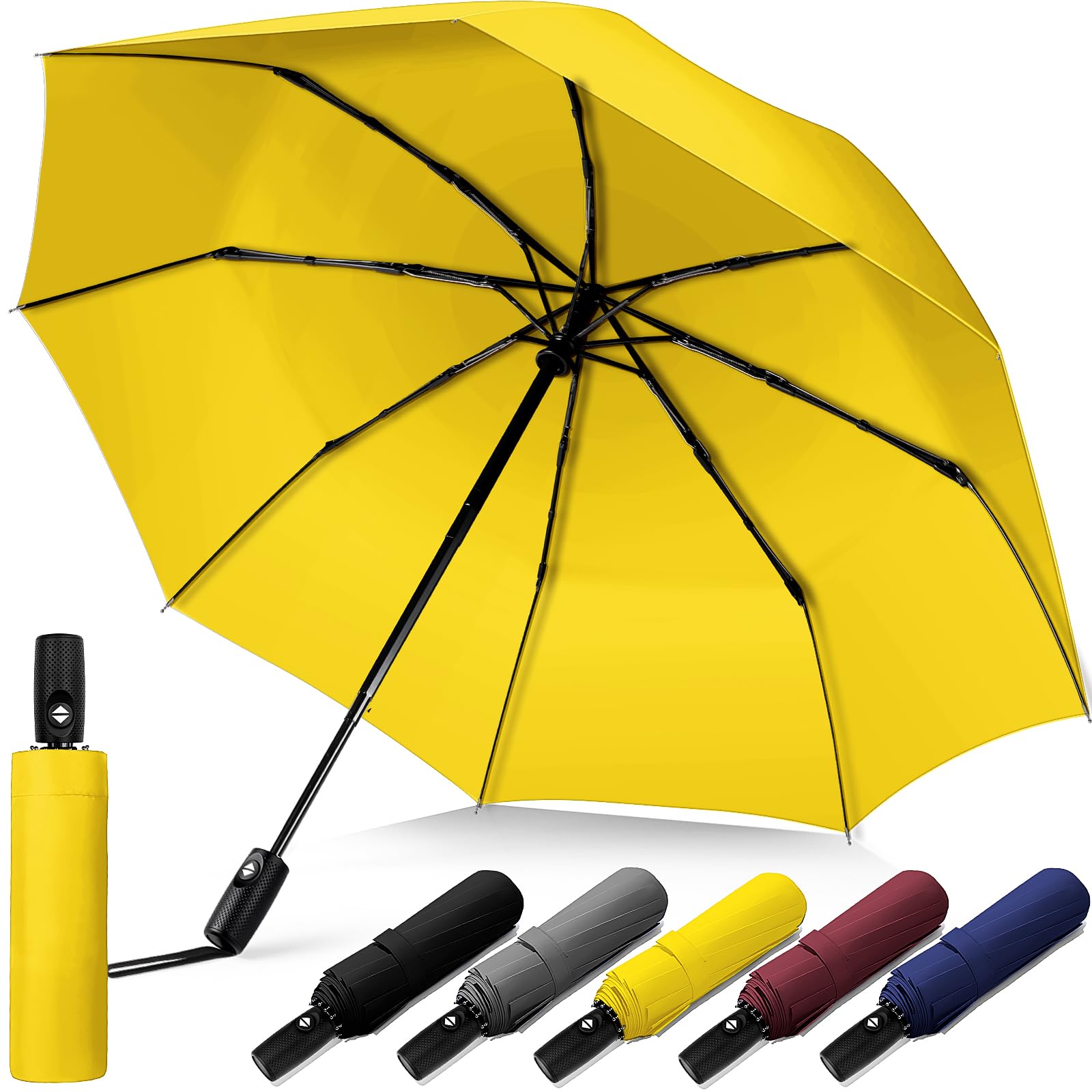 Windproof Travel Umbrella Compact Umbrella Car Umbrellas for Rain Sun 8 Fiberglass Ribs for Strong UV Wind Resistance