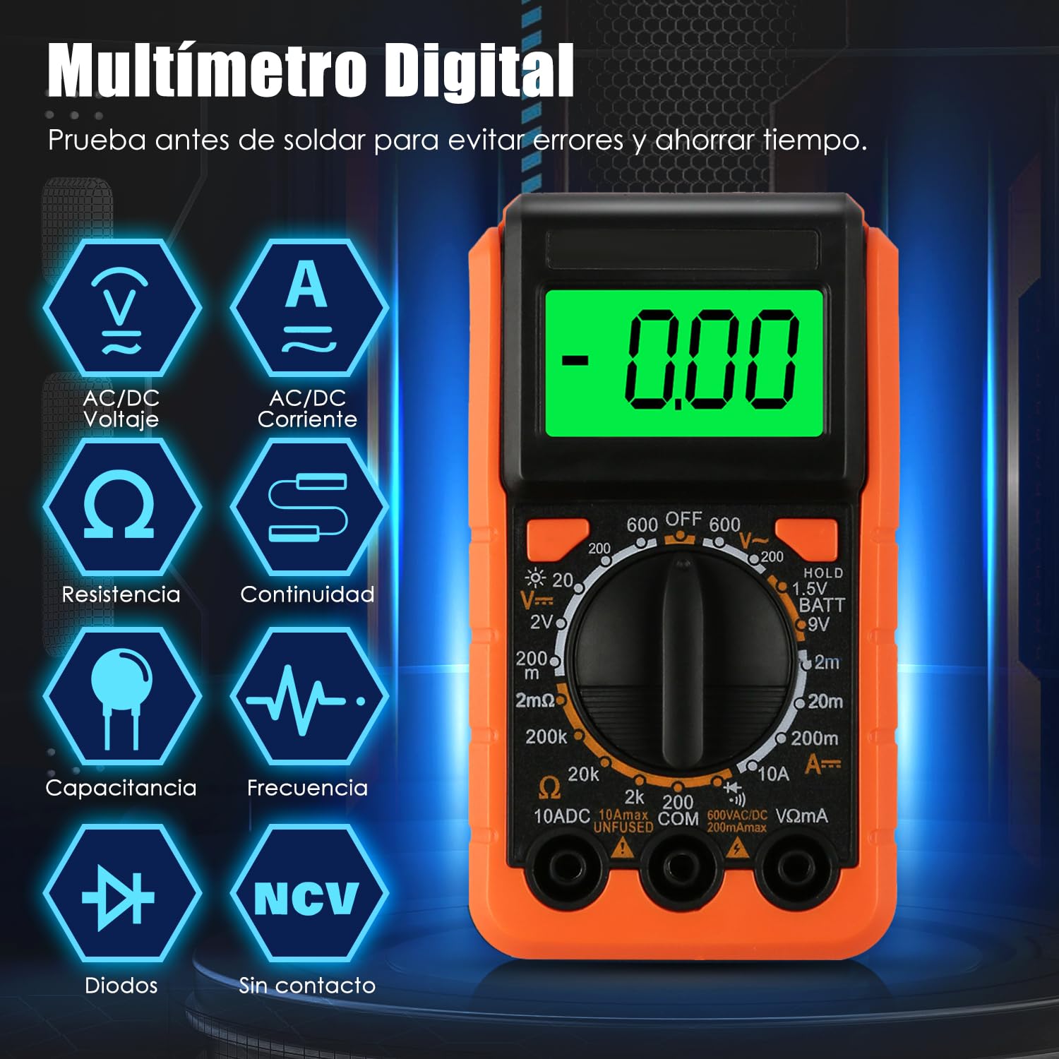 Soldador estaño, soldador,kit de Soldador 60W,temperatura ajustable 180-500℃,19 in 1 soldador estaño profesional, con multímetro digital,5 puntas de soldador, soporte para soldador, pinzas ect.