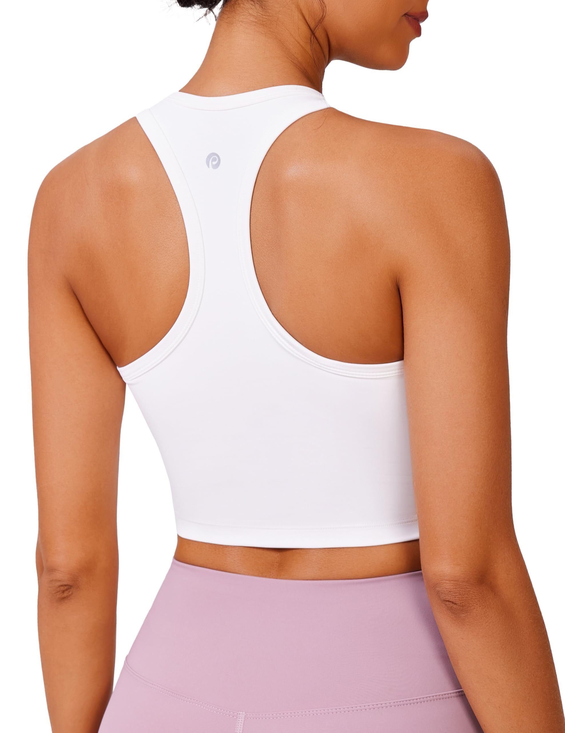 PINSPARK Sport BH Damen ohne Bügel Gepolstert Bustier mit Abnehmbaren Cups Racerback Push Up Sport Bra Atmungsaktiv Bralette Nahtlose Crop Tops Joggen Yoga Fitness Weiß XL