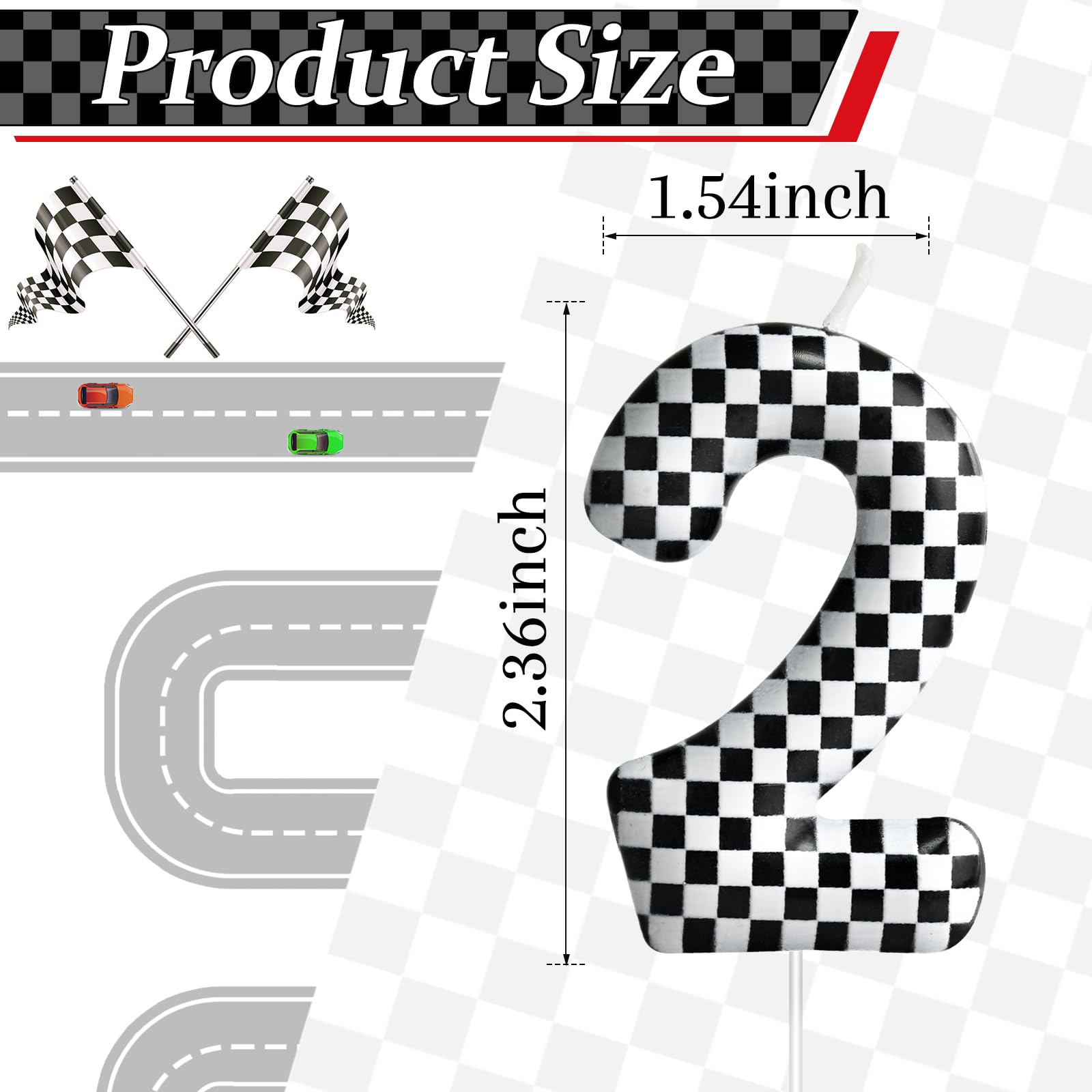 Racing Cars Themed Birthday Candle Number 2 Checkered Candle Birthday Party Decoration Cake Topper for Racing Car Party Decoration Theme Party Supplies (Number 2)