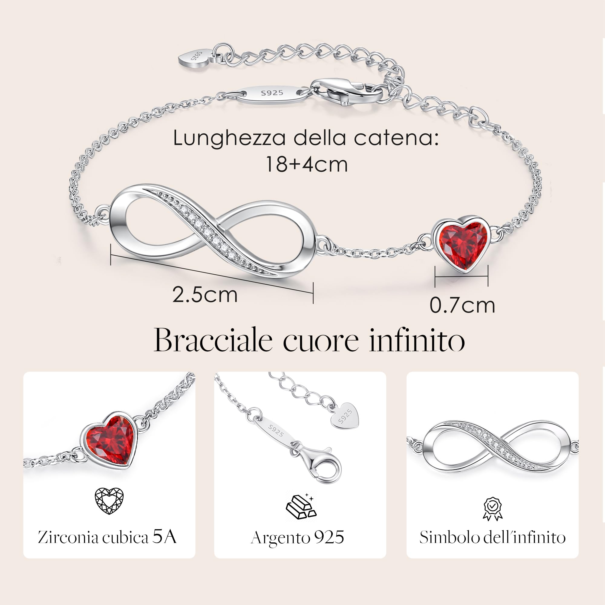 LOUISA SECRET Bracciale Donna Argento 925 Braccialetto Infinito Bracciali Cuore Gioielli Regalo Natale Compleanno Festa Della Mamma per Moglie Amiche Amica