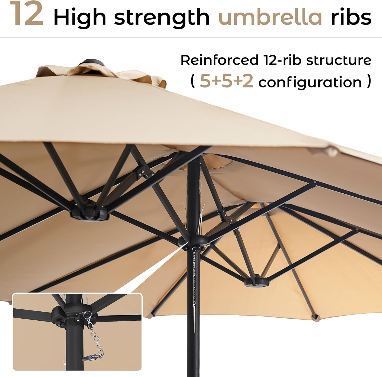 15ft Patio Umbrella with Base,Large Outdoor Double-Sided Rectangle Umbrella with Crank Handle, Market Umbrella for Poolside Garden Deck Backyard Beach Pools, Beige
