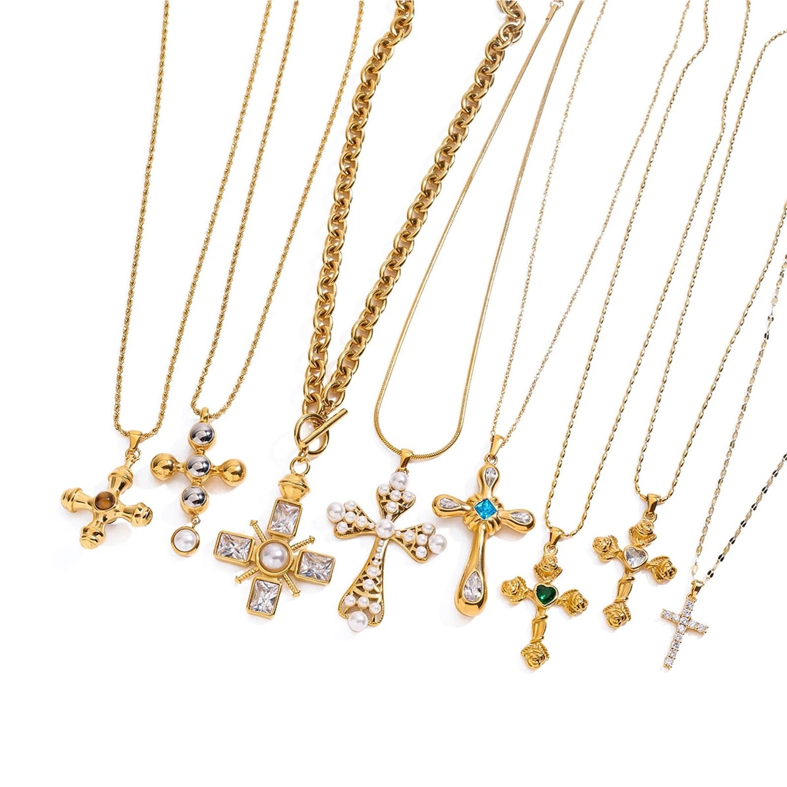 Collier croix acier inoxydable perles bijou tendance quotidien - 3