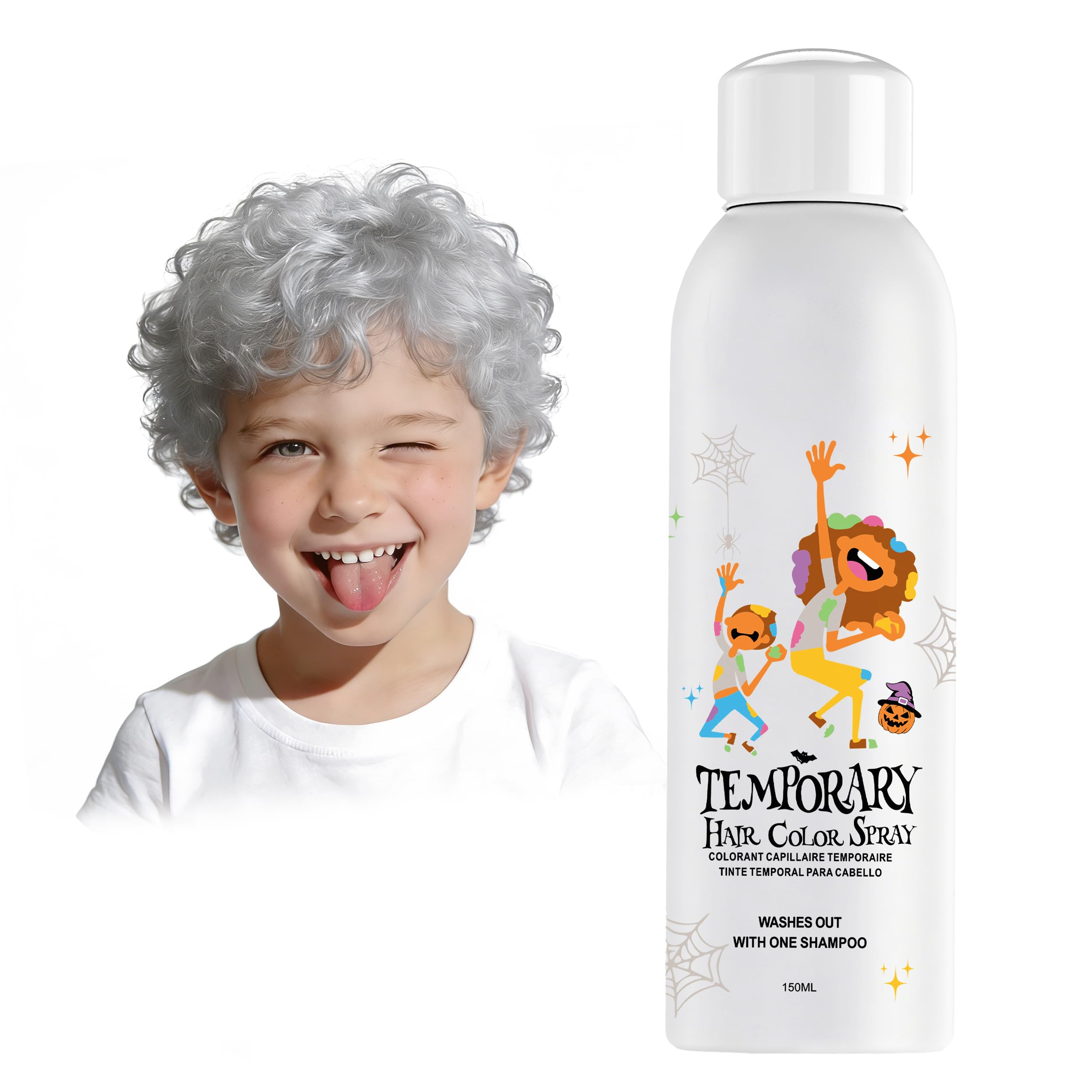 Weiße Temporäre Haarfarbenspray, Silber Sofortige Haarfarben-Alternative für Männer Frauen, Schnelles Styling für Party Weihnachten Halloween, Abwaschbar, 150ml