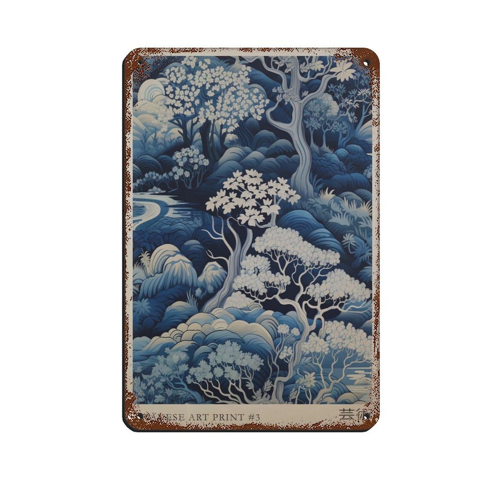 Japanese Poster, Blue Japanese Art Tin Sign Vintage Metal Pub Club Cafe Bar Home Wall Art Decoration Poster Retro 8x12inch(20x30cm)