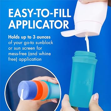 Boon Yuvi Sunscreen Applicator for Kids - Refillable and Spill Proof Kids Sunscreen Brush with Soft Foam Sponge - Summer Beach Essentials for Vacation - 3 Oz Travel Size - 1 Count