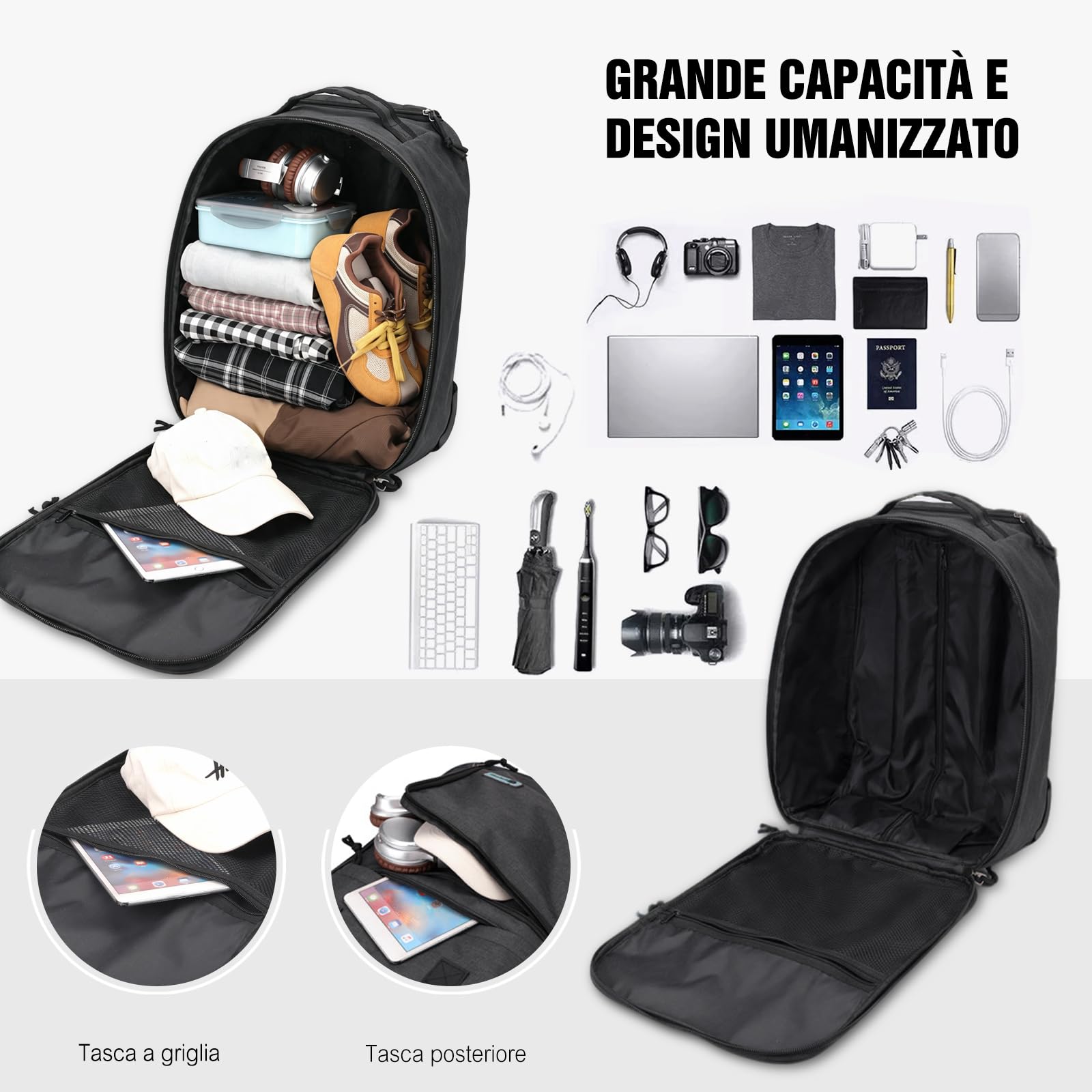 FANDARE Zaino Trolley con Ruote 15,6 Pollici Laptop Bagaglio Mano Cabina