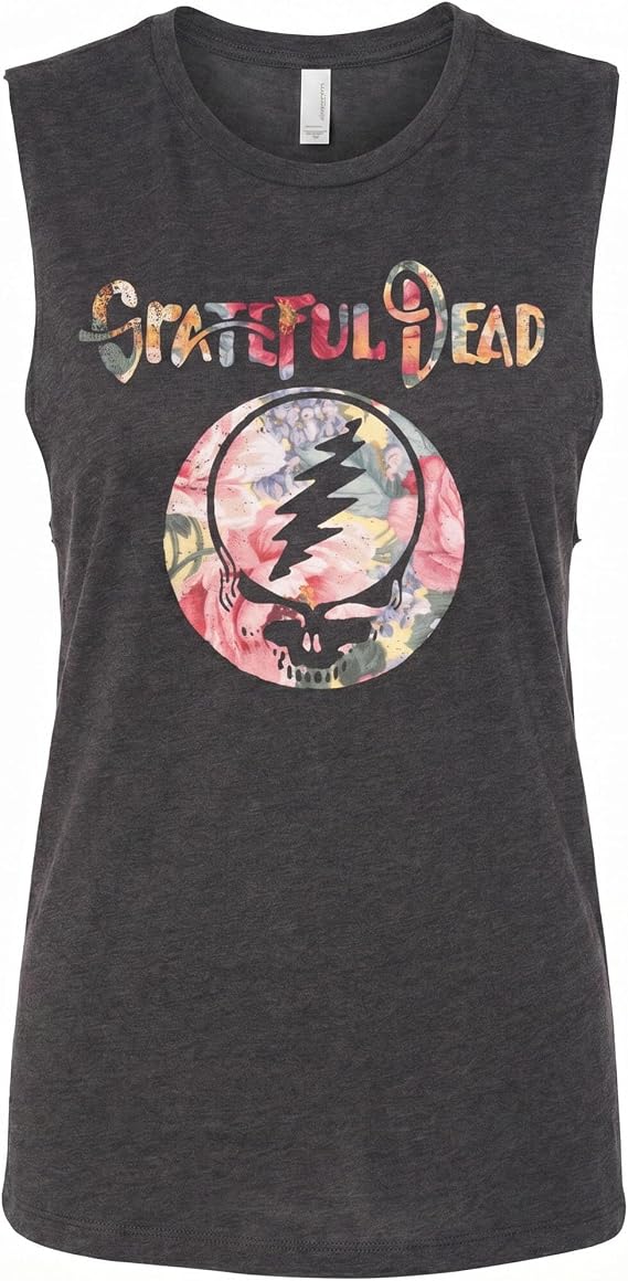 Ripple Junction Grateful Dead Women's Tank Top Steal Your Face Stealie SYF Floral Junior Fit Officially Licensed