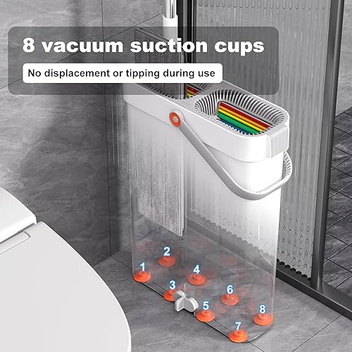 Miniatura 6 de JOYBOS Trapeador y cubo con juego de escurridor, trapeador de piso plano manos libres y cubo, con 2 almohadillas de microfibra lavables, uso húmedo