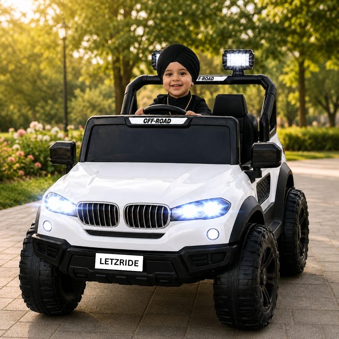 Letzride Kids Speed-888 Ride-On 12V 7ah Rechargeable Battery Operated Solid Designed Jeep for 1 to 7 Year Kids| Boys| Girls| Children - White-image-5