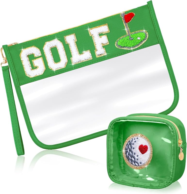 Hillban Conjunto com 2 necessaires de maquiagem para viagem, nylon PVC, tema Golf