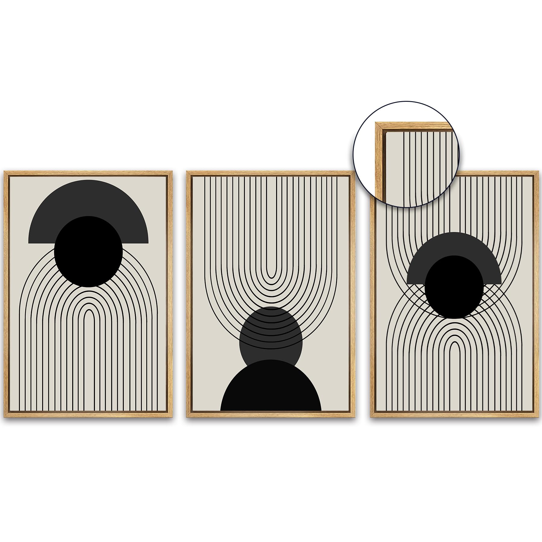 SHENIFY Black Boho Wall Art 𝗙𝗿𝗮𝗺𝗲𝗱 Wood Abstract Boho Wall Decor Mid Century Modern Decor Minimalist Bohemian Bedroom Decor Canvas Prints Ready To Hang for Living Room,12"x16"x3pcs(FRAMED)
