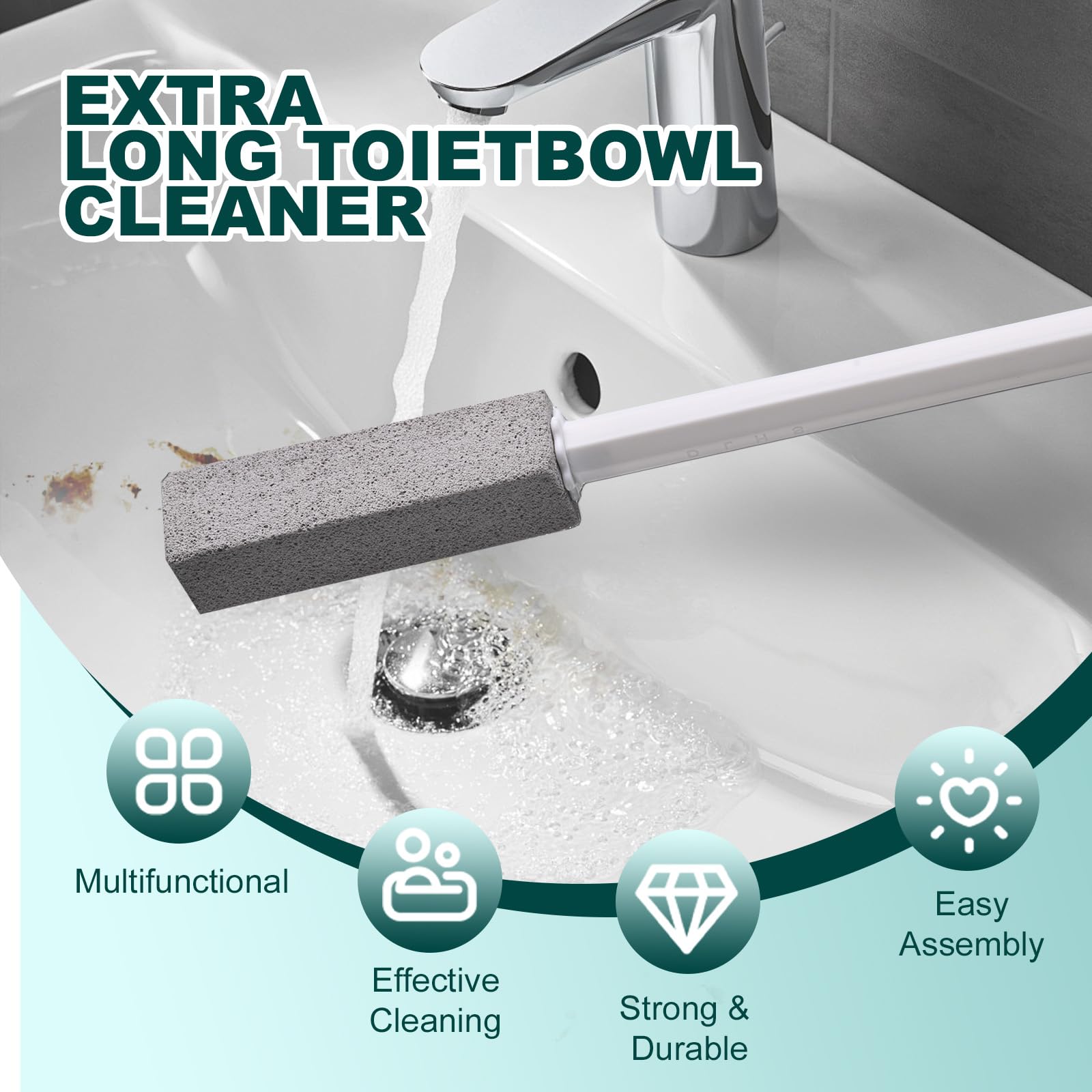 Pietra Pomice per WC con 2 Maniglie Estese - Cleaning Block per Ceramica, Detergente per Pulire Macchie Bagno