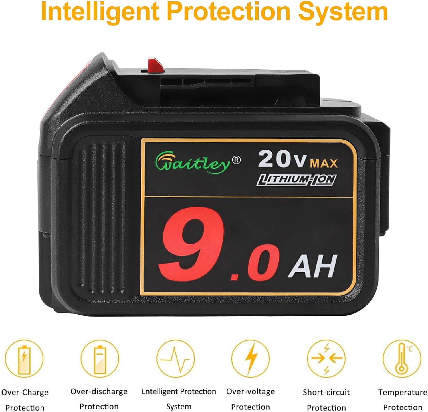 waitley 20V 9.0Ah Lithium Ion Battery Compatible with DEWALT DCB200 DCB209 Power Tools with LED Indicator (Not Made in Dewalt) - Image 5