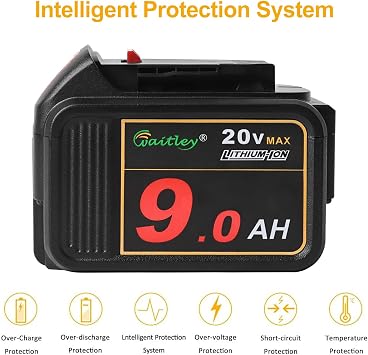 waitley 20V 9.0Ah Lithium Ion Battery Compatible with DEWALT 20V Battery DCB209 DCB200 DCB206 Power Tools(Not Made in Dewalt)