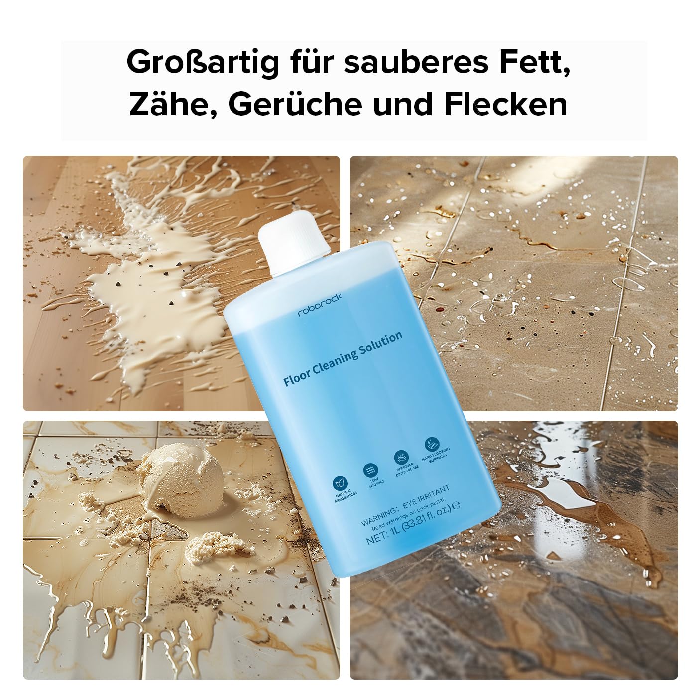 roborock 1L Original Reinigungsmittel für roborock S/Saros/Qrevo/Q-Serie Saugroboter und Flexi/F-Serie Nass- & Trockensauger, Bodenreiniger Mittel, Keine Schaumbildung und Schlieren, Konzentrat