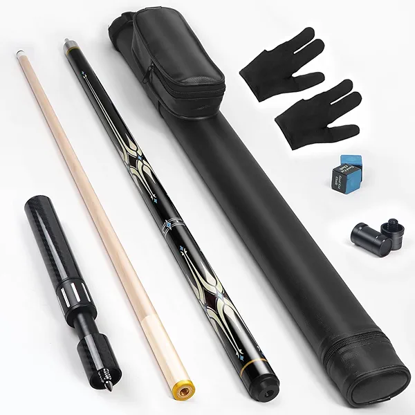 lotmusic Premium Pool Stick with Telescopic Fiber Extension Cue,58 Inch Professional Pool Cue Stick Set with Black Pool Cue Case & Billiards Accessories