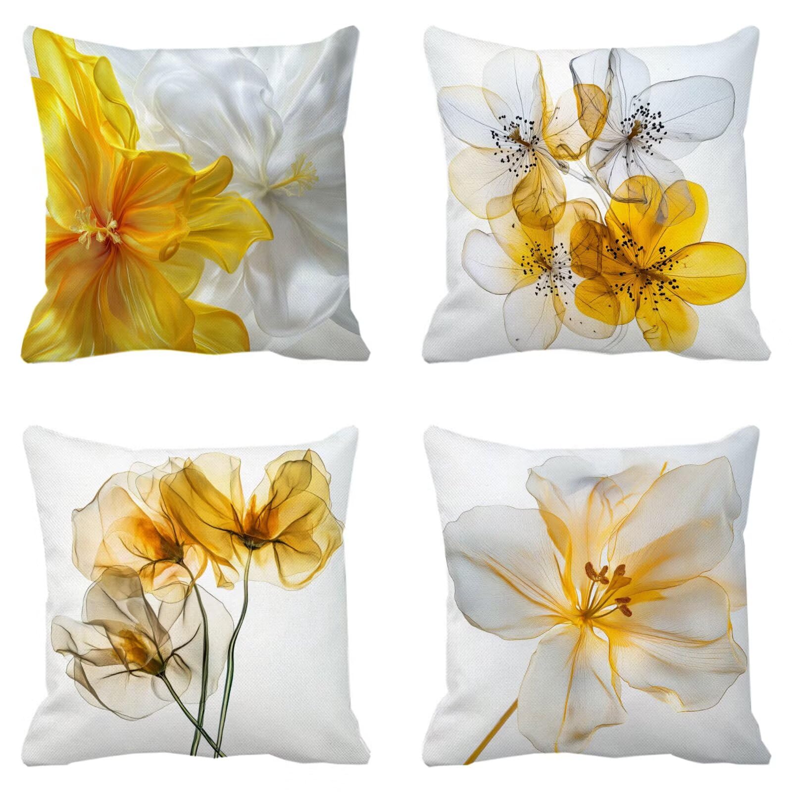 Federe Cuscini Divano 65x65cm, Federa Cuscino Giallo Fiore Quadrati Copricuscini Super Morbido Copri Cuscini Per Divano, Cuscino Decorativo da Esterno Giardini, Per Soggiorno Camera Divani Sedie P-302