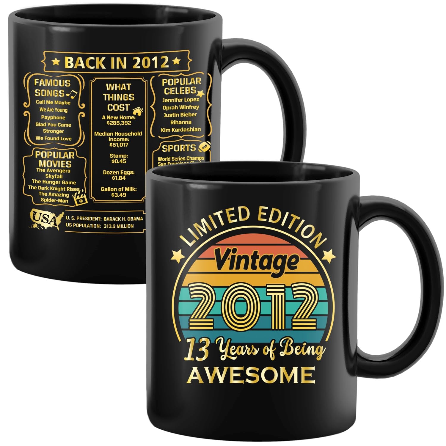 QUPT 13th Birthday Gifts for Girls Boys, 13th Birthday Gifts for Him, 2012 Birthday Gifts for Girls Boys, 13 Years Old Gifts, 2012 Birthday Gifts for Her Him, 13th Birthday Presents Coffee Mug