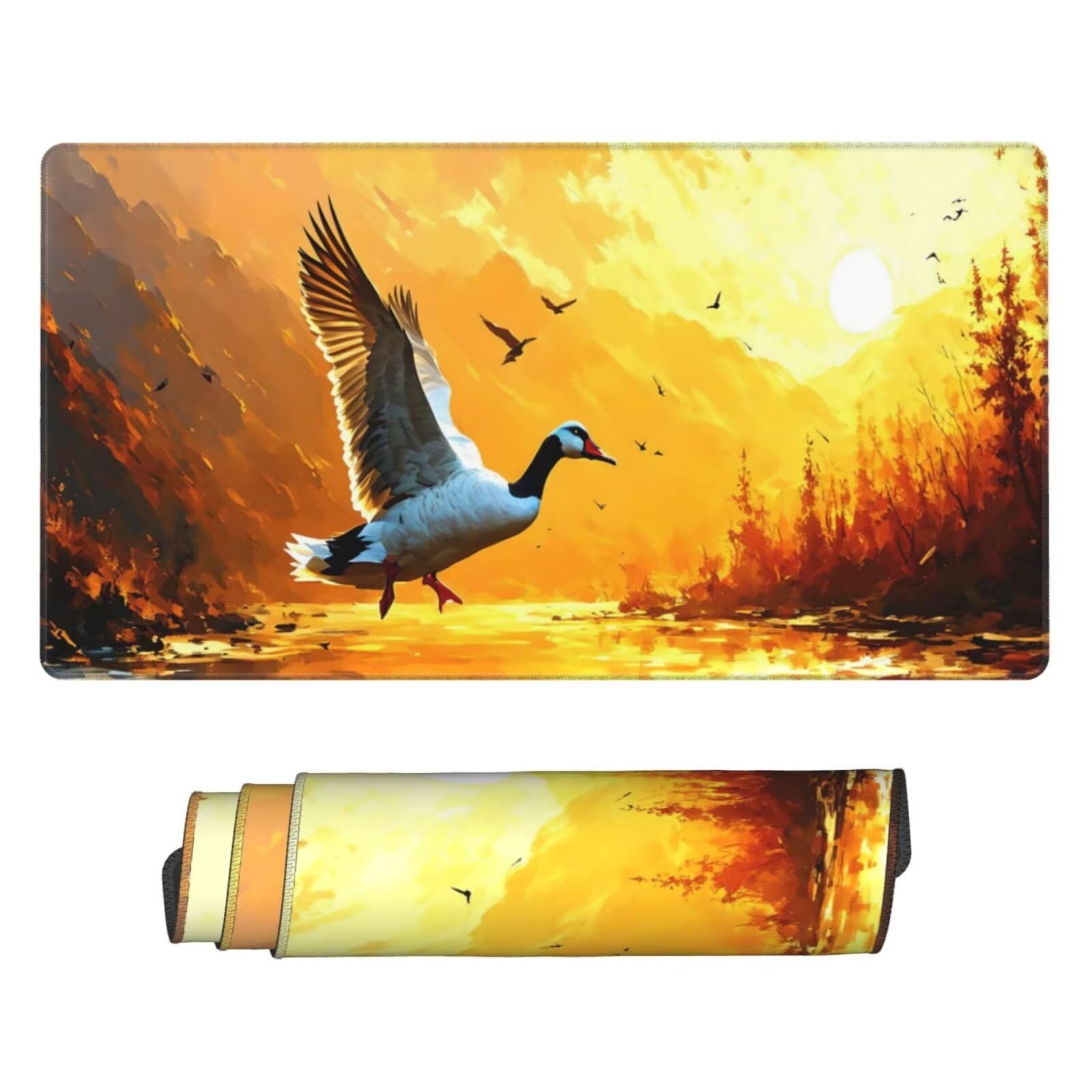 Gamingowa podkładka pod mysz XXL 1200 x 600 mm, podkładka pod mysz ze zwierzętami, dzika gęś, 120 x 60 cm, rozszerzona podkładka na biurko, akcesoria gamingowe z przyszytymi krawędziami dla poprawy
