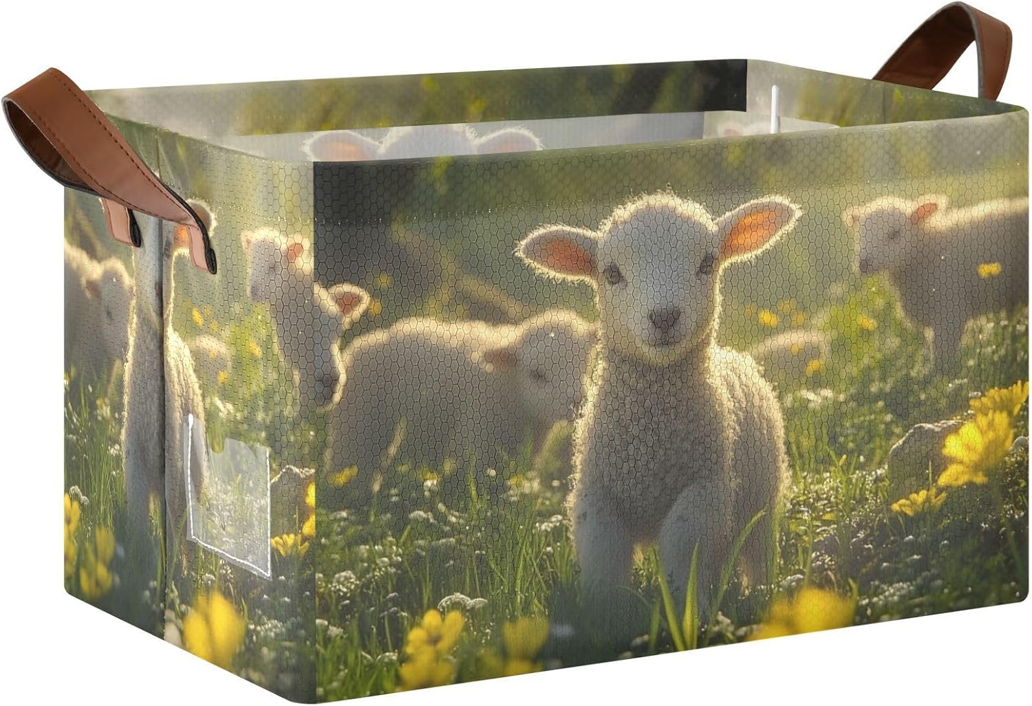 Large Storage Basket Lamb in The Meadow Foldable Storage Box Organizer Bins with Handles for Shelves Home Office, 2PCS