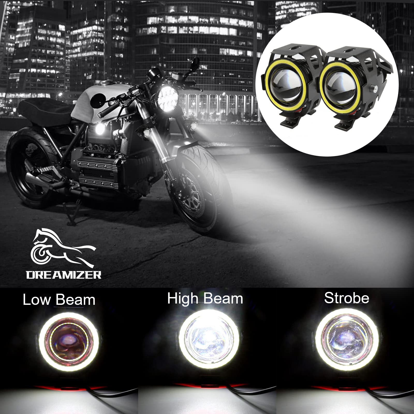 DREAMIZER 12V 24V Moto Phares Avant, 54W Feux Additionnels Moto compatibles avec Jeep Wrangler